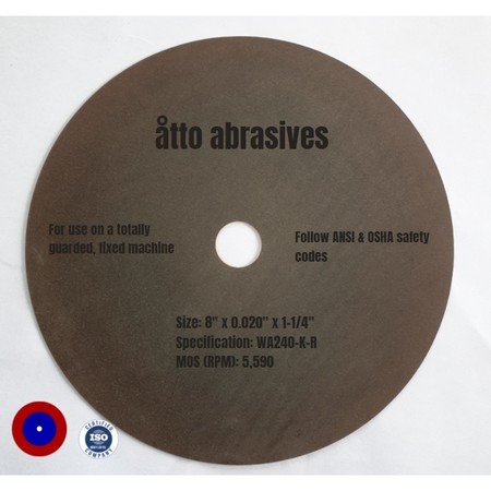 ATTO ABRASIVES Rubber-Bonded Non-Reinforced Cut-off Wheels 8"x 0.020"x 1-1/4" 3W200-050-PD